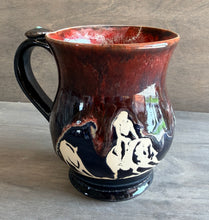 Load image into Gallery viewer, Cutting Horse Mug - Red and Black (discounted due to glaze dripping too low)- Shipping Included