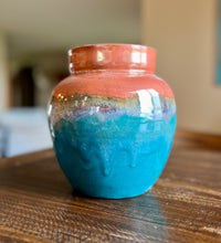 Load image into Gallery viewer, Large Lidded Jar Copper and Turquoise - shipping included