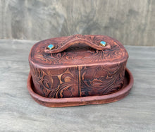 Load image into Gallery viewer, Leather with Turquoise and real yellow gold luster  KERRYGOLD SIZE Butter Dish - Shipping Included