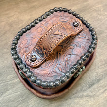 Load image into Gallery viewer, Faux Leather with Faux Turquoise Stones and REAL White Gold Luster Large Brick Style Butter Dish - SHIPPING INCLUDED