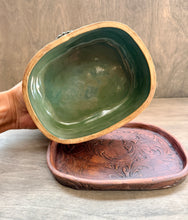 Load image into Gallery viewer, Faux Leather with Faux Turquoise Stones and REAL White Gold Luster Large Brick Style Butter Dish - SHIPPING INCLUDED