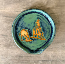 Load image into Gallery viewer, Woman Cutting Horse Spoon Rest in High Desert Turquoise - Shipping Included