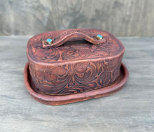 Load image into Gallery viewer, Leather with Turquoise and real yellow gold luster  KERRYGOLD SIZE Butter Dish - Shipping Included