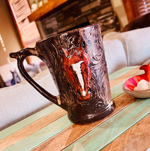 Tooled Leather Look Horse Markings AND/OR Brand Tall Coffee Mug