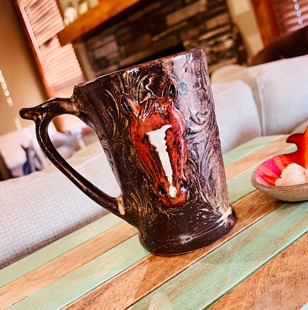 Tooled Leather Look Horse Markings AND/OR Brand Tall Coffee Mug