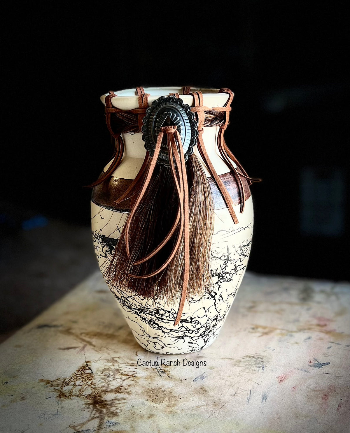 Custom Horse Hair Pottery 9" Vase
