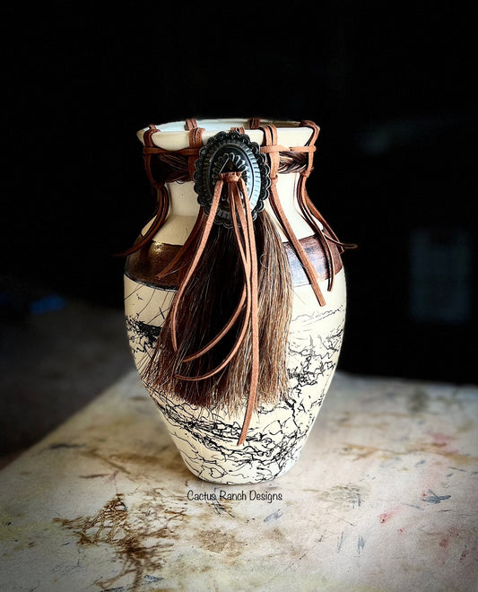 Custom Horse Hair Pottery 9" Vase