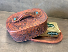Load image into Gallery viewer, Leather with Turquoise and real yellow gold luster  KERRYGOLD SIZE Butter Dish - Shipping Included