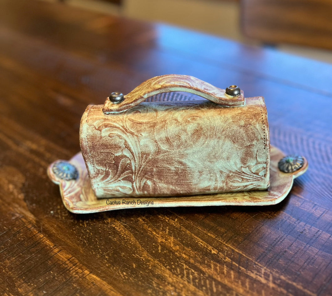 Embossed Faux Leather Butter Dish - RANDOM DRAW