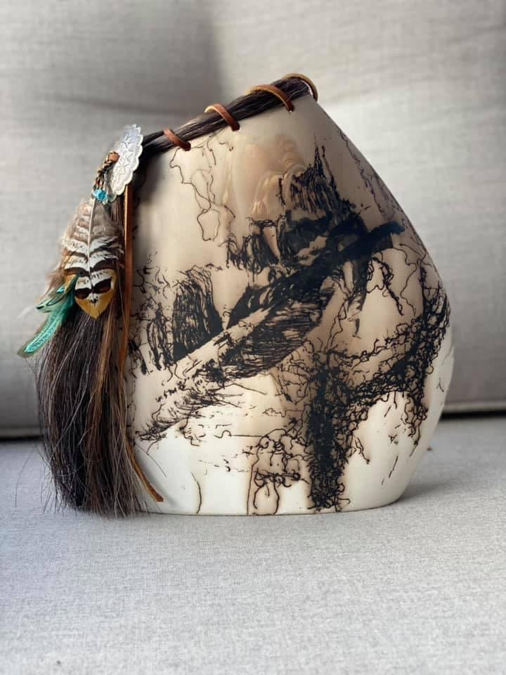 Custom Horse Hair Pottery 8” Angle Vase