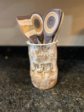 Load image into Gallery viewer, Ceramic Vase/ Utensil Holder with Tooled Leather Look