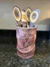 Load image into Gallery viewer, Ceramic Vase/ Utensil Holder with Tooled Leather Look